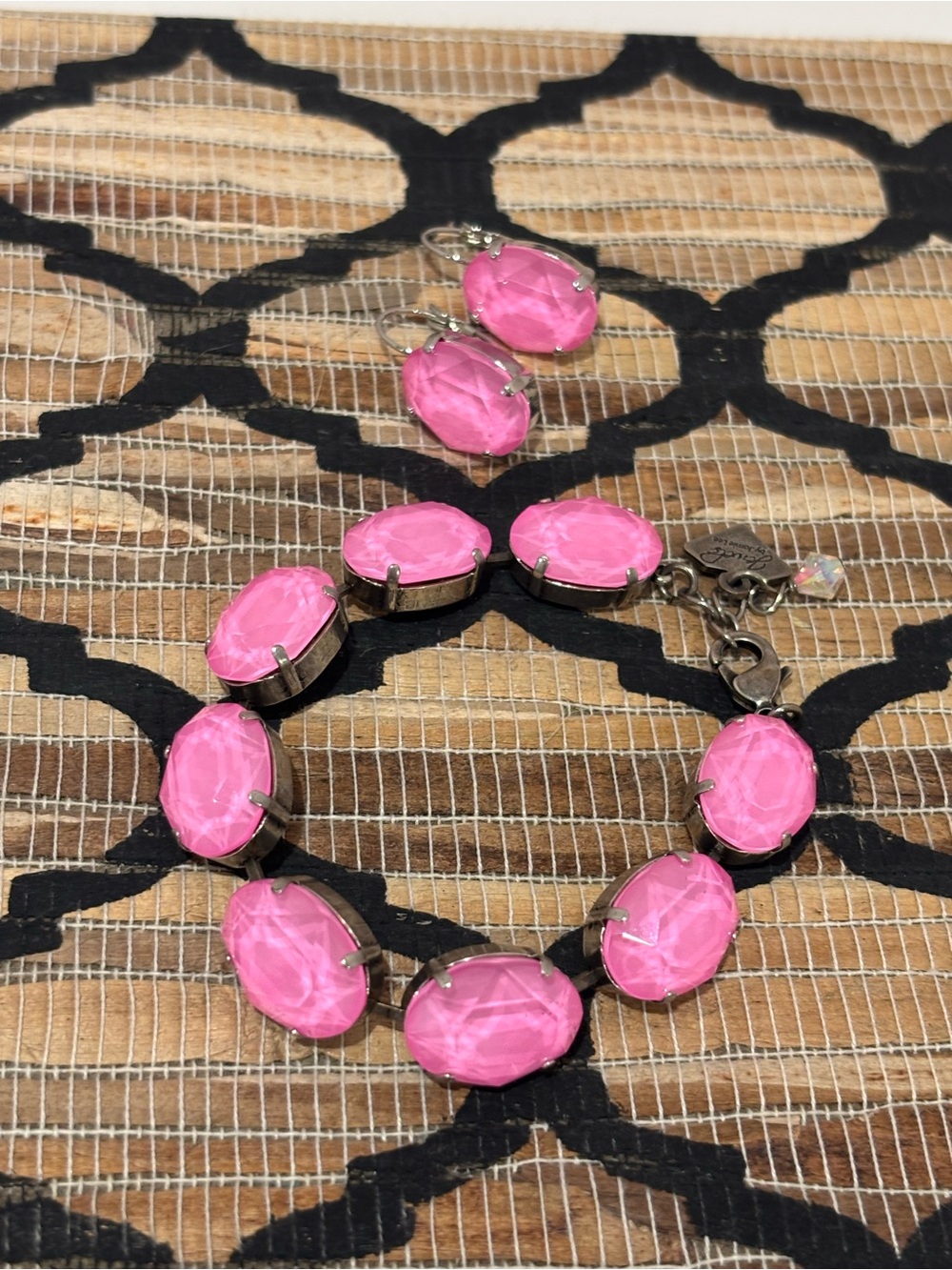Bright Pink Gemstone Bracelet and Earring Set - Women's Jewelry